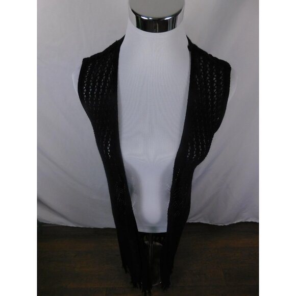 New Directions Black Crochet Fringe Duster Vest Boho Witch S - Picture 2 of 12